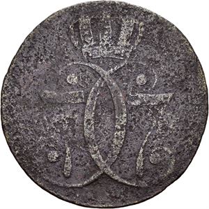 Christian VII 1766-1808. 1 skilling 1771. Korrodert/corroded. S.13