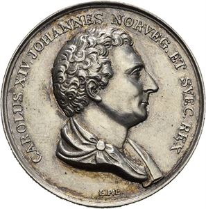 Carl XIV Johan, Vitenskapsselskapets lille gullmedalje 1836. Lundgren. Galvano. Sølv. 31 mm. Renset/cleaned