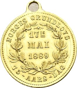1889. Grunnloven 75 år. Forgylt bronse