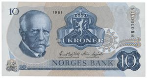 10 kroner 1981. HR0300519. Erstatningsseddel/replacement note