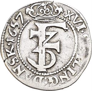FREDERIK III 1648-1670, CHRISTIANIA, 1 mark 1657. S.49
