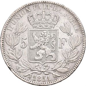 Leopold I, 5 francs 1851. Liten kantskade