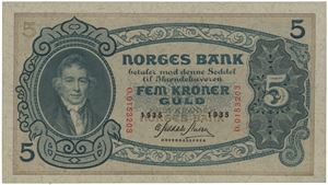 5 kroner 1935. O.0153203.