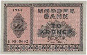 2 kroner 1943. B.9509692.