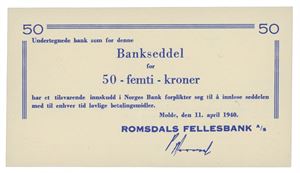 Romsdals Fellesbank, Molde, 50 kroner 11.april 1940. No.054