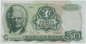 50 kroner 1967. Z0143323. Erstatningsseddel/replacement note.