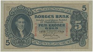 5 kroner 1938. P.7609168.