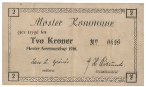 Moster Kommune. 2 kroner 1940. No. 0639