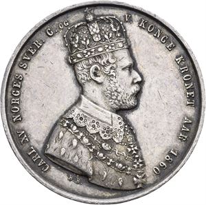 Carl XV, kastemynt til kroningen 1860. Bergslien. Sølv. 30 mm