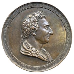 Carl XIV Johan. Kongens 25 års regjeringsjubileum 1843. Lundgren. Bronse. 60 mm