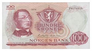 100 kroner 1974. Z0176828. Erstatningsseddel/replacement note