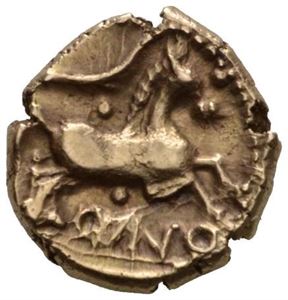 Cunobelin, tidlig 1.årh. f.Kr. - ca.40 e.Kr., stater (5,40 g). Kornaks/Hest mot høyre. Ex. Oslo Mynthandel a/s nr.67 27/11-2011 nr.1499