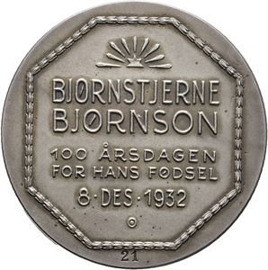 Norge. Bjørnstjerne Bjørnson 1832-1932. Rui. Sølv. 40 mm