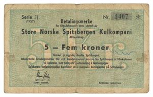 5 kroner 1957. Serie Jj. Nr. 1407
