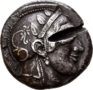 ELECTROTYPES, ATTICA, Athens. Circa 469/5-460 BC. AR dekadrachm (48.02 g). Head of Athena to right, wearing earring, necklace and crested Attic helmet / Owl standing facing, wings spread; olive sprig and crescent to upper left, A-T-E around; all within incuse square. Marked RR (Robert Ready) on the edge. Rare.