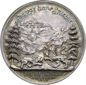 Frederik IV, Karl XII`s død 1718. Berg. Sølv. 50 mm
