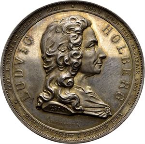 Ludvig Holberg 1684-1754. 250 års jubileum 1934. Throndsen/Eriksen. Sølv. 50 mm