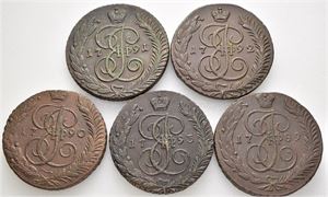 Lot. 5 kopek 1789, 1790, 1791, 1792 &  1793 AM