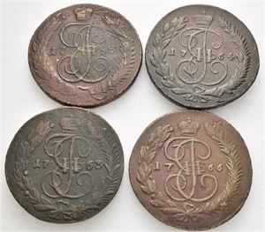 Lot. 5 kopek 1763, 1764, 1766 & 1788 MM