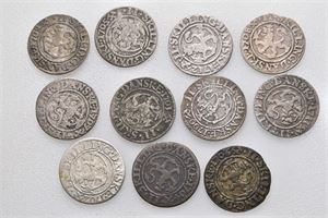 Norge, Frederik IV, lot 11 stk 2 skilling 1700, 1702, 1703, 1704, 1705, 1706, 1707, 1708, 1709, 1711 og 1712