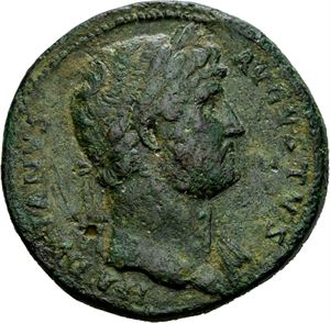 Hadrian 117-138, Æ sestertius, Roma 126 e.Kr. R: Hadrian på hest mot venstre. Noe korrodert/some corrossion