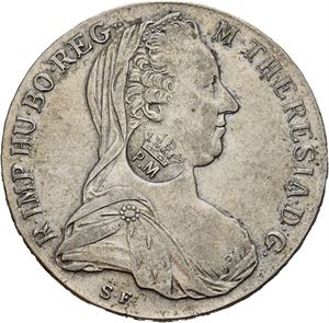 Maria Theresia, taler 1780 SF. Gammelt nypreg kontramarkert i 1889