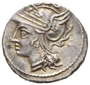 C. COILIUS CALDUS 104 f.Kr., denarius. Hode av Roma mot venstre/Biga mot venstre