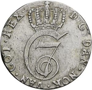 CHRISTIAN VII 1766-1808. KONGSBERG. 8 skilling 1780. S.2