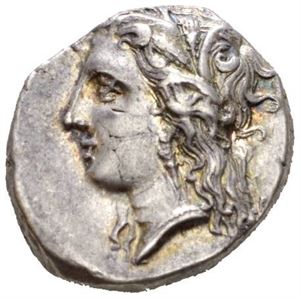 LUCANIA, Metapont, 330-290 f.Kr., stater (7,85 g). Hode av Demeter mot venstre/Kornaks