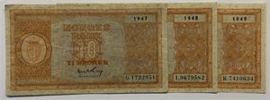 10 kroner 1947 G, 48 I, 49 K