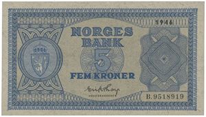 5 kroner 1946. B.9518919.