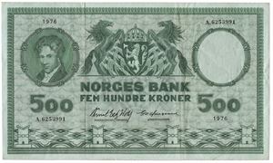 500 kroner 1976. A6253991. Stifthull/pin hole