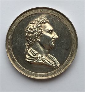 Carl XIV Johan. 25 års regjeringsjubileum 1843. Lundgren. Sølv. 60 mm. Ripe på advers/scratch on obverse