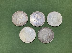 Lot 5 stk. 2 kroner 1898, 1900, 1912, 1914 og 1916