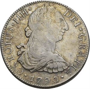 Carl IV, 8 reales 1790 FM (Kongens siffer skrevet IIII)