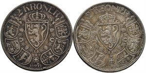 2 kroner 1915, 2 stk med anmerkninger