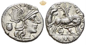 Sex. Pompeius Fostlus. AR denarius (3,91 g).
