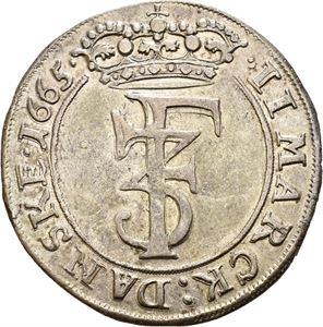 FREDERIK III 1648-1670, CHRISTIANIA, 2 mark 1665. S.47