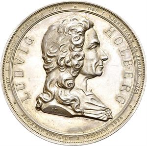 Ludvig Holberg 1684-1754. 200 års jubileum 1884. Sølv. 50 mm