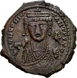Tiberius II Constantin 578-582, Æ follis, Antiokia, 578-579 e.Kr.R: Stor M. Svakt korrodert på revers/slightly corroded on reverse