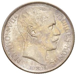 1 krone 1908, myntmerke på plate.