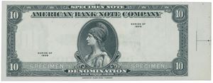 American Bank Note Company. 10 units test note/specimen 1929