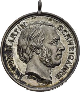 Anton Martin Schweigaard 1883. Bruun. Sølv med hempe. 20 mm