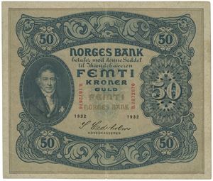 50 kroner 1932. B.1872676. Brettrifter/splits