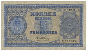 5 kroner 1954. K.7759851.