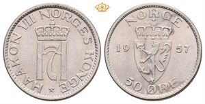 50 øre 1957 Flekk.