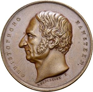 Christoffer Hansteens erindringsmedalje 1856. Bergslien. Bronse. 38 mm