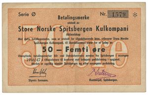 50 øre 1946/47. Serie Ø. Nr. 1579. Sjelden/rare