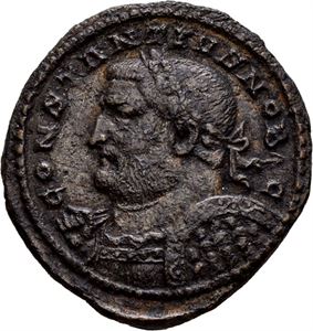 Constantius I 305-306, Æ follis, London 303-305. R: Genius stående mot venstre