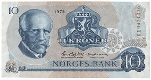 10 kroner 1975. QG0421976. Erstatningsseddel/replacement note